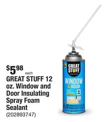 The Home Depot Great stuff 12 oz. window and door insulating spray foam sealant offer