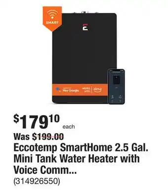 The Home Depot Eccotemp smarthome 2.5 gal. mini tank water heater with voice commands offer