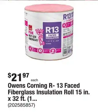 The Home Depot Owens corning r- 13 faced fiberglass insulation roll 15 in. x 32 ft. (1 roll) offer
