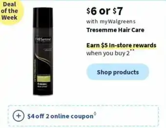 Walgreens Tresemme Hair Care offer