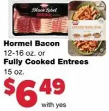 Family Fare Hormel Bacon, Fully Cooked Entrees 15 oz offer