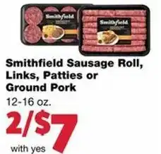Family Fare Smithfield Sausage Roll, Links, Patties Or Ground Pork 12-16 oz offer