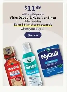 Walgreens Vicks Dayquil, Nyquil or Sinex offer