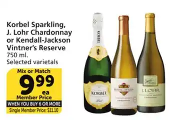 Albertsons Korbel sparkling, j. lohr chardonnay or kendall-jackson vintner's reserve offer