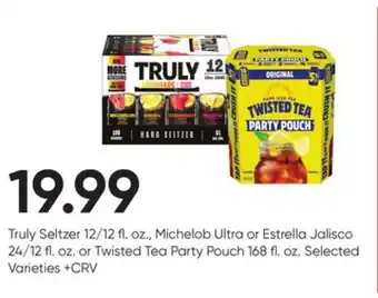 Stater Bros Truly seltzer 12/12 fl. oz., michelob ultra or estrella jalisco 24/12 fl. oz. or twisted tea party pouch 168 fl. oz offer