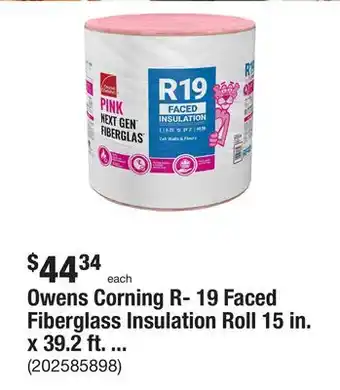 The Home Depot Owens corning r- 19 faced fiberglass insulation roll 15 in. x 39.2 ft. (1 roll) offer