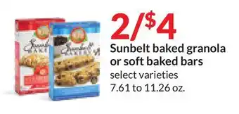 Hy-Vee Sunbelt baked granola or soft baked bars offer