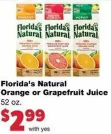 Family Fare Florida's Natural Orange Or Grapefruit Juice 52 oz offer