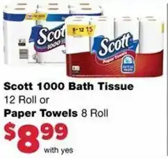 Family Fare Scott 1000 Bath Tissue, Paper Towels offer