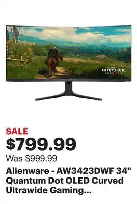Best Buy Alienware - aw3423dwf 34 quantum dot oled curved ultrawide gaming monitor - 165hz - amd freesync premium pro - vesa - hdmi,us offer