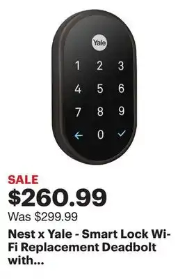 Best Buy Nest x yale - smart lock wi-fi replacement deadbolt with app/keypad/voice assistant access - black suede offer