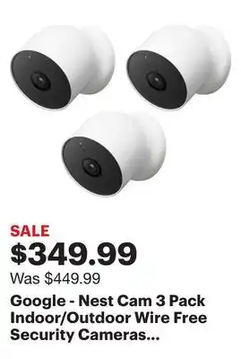 Best Buy Google - nest cam 3 pack indoor/outdoor wire free security cameras - snow offer