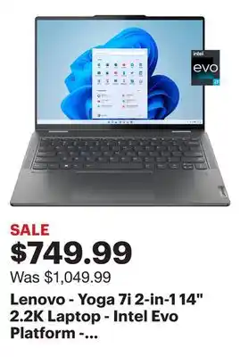 Best Buy Lenovo - yoga 7i 2-in-1 14 2.2k laptop - intel evo platform - intel core i7-1355u with 16gb memory - 512gb ssd - storm grey offer