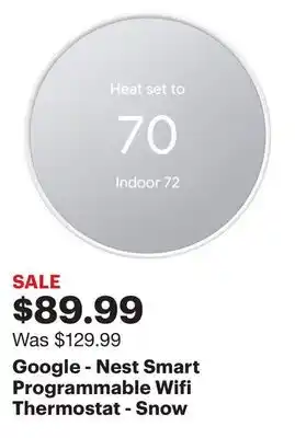 Best Buy Google - nest smart programmable wifi thermostat - snow offer