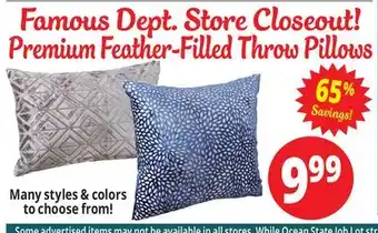 Ocean State Job Lot Premium feather-filled throw pillows offer