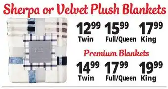 Ocean State Job Lot Sherpa or velvet plush blankets offer