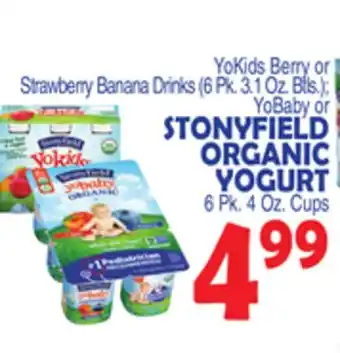 Bravo Supermarkets Stonyfield organic yogurt 6 pk. 4 oz. cups offer