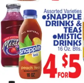 Bravo Supermarkets Snapple drinks & teas mistic drinks offer