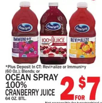 C Town Ocean spray 100% cranberry juice 64 oz. btl offer