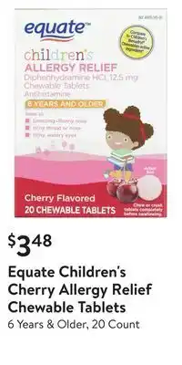 Walmart Equate children's cherry allergy relief chewable tablets offer