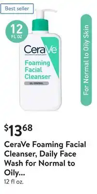 Walmart Cerave foaming facial cleanser, daily face wash for normal to oily skin offer