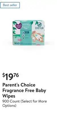Walmart Parent's choice fragrance free baby wipes offer