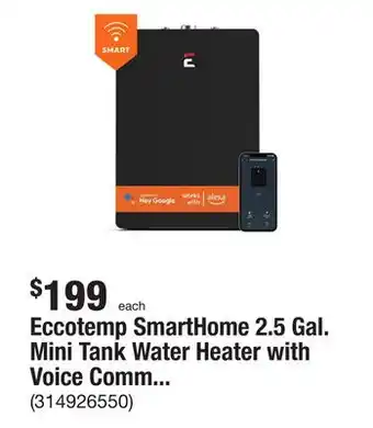 The Home Depot Eccotemp smarthome 2.5 gal. mini tank water heater with voice commands offer