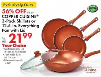 Boscov's Copper cuisine 3-pack skillets or 12.5-in. everything pan with lid offer