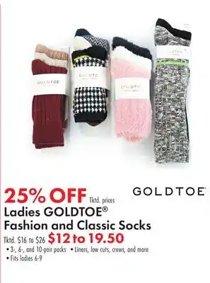 Boscov's Ladies goldtoe fashion and classic socks offer