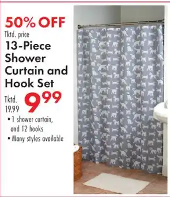 Boscov's 13-piece shower curtain and hook set offer