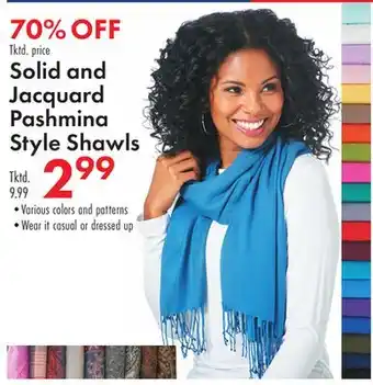 Boscov's Solid and jacquard pashmina style shawls offer