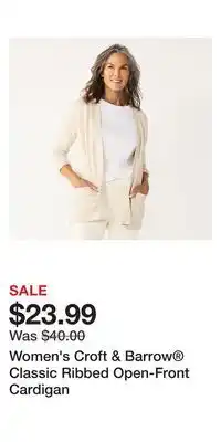 Kohl's Women's croft & barrow classic ribbed open-front cardigan offer