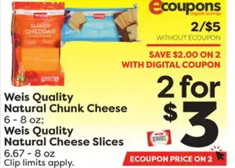 Weis Markets Weis quality natural chunk cheese 6-8 oz weis quality natural cheese slices 6.67-8 oz offer