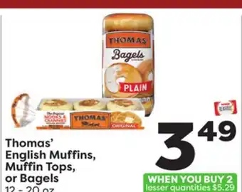 Weis Markets Thomas' english muffins, muffin tops, or bagels offer