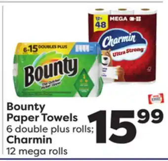 Weis Markets Bounty paper towels 6 double plus rolls charmin 12 mega rolls offer