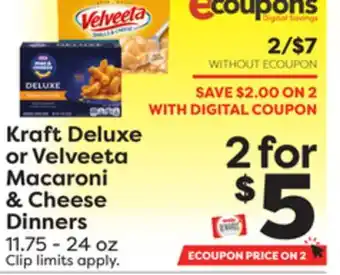 Weis Markets Kraft deluxe or velveeta macaroni & cheese dinners offer