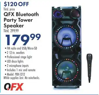 Boscov's Qfx bluetooth party tower speaker offer