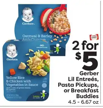 Weis Markets Gerber lil entreés, pasta pickups, or breakfast buddies offer