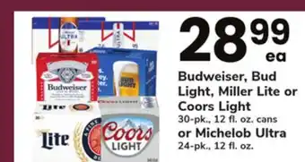 ACME Budweiser, bud light, miller lite or coors light 30-pk., 12 fl. oz. cans or michelob ultra 24-pk., 12 fl. oz offer