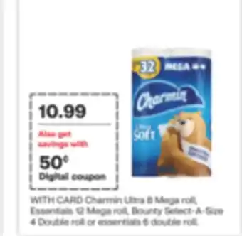 CVS Charmin ultra 8 mega roll, essentials 12 mega roll, bounty select-a-size 4 double roll or essentials 6 double roll offer