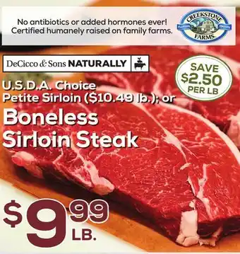 DeCicco & Sons Boneless sirloin steak offer