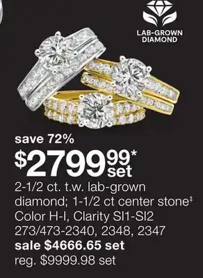 JC Penney 2-1/2 ct. t.w. lab-grown diamond 1-1/2 ct center stone‡ color h-i, clarity si1-si2 offer