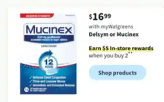 Walgreens Delsym or mucinex offer