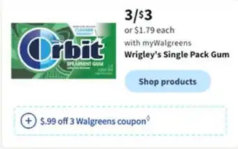 Walgreens Wrigley's single pack gum offer