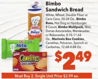Vallarta Supermarkets Bimbo sandwich bread offer