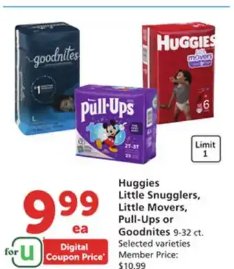 Vons Huggies little snugglers, little movers, pull-ups or goodnites offer