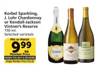Vons Korbel sparkling, j. lohr chardonnay or kendall-jackson vintner's reserve offer