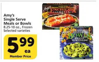 Vons Amy's single serve meals or bowls offer