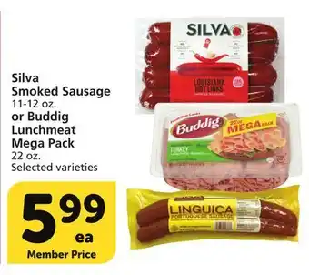 Vons Silva smoked sausage 11-12 oz. or buddig lunchmeat mega pack 22 oz offer