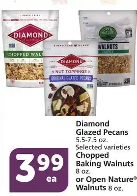 Albertsons Diamond glazed pecans 5.5-7.5 oz. selected varieties chopped baking walnuts 8 oz. or open nature walnuts 8 oz offer